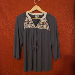 Anthropologie One September Womens Top Size Medium Gray Embroidered
